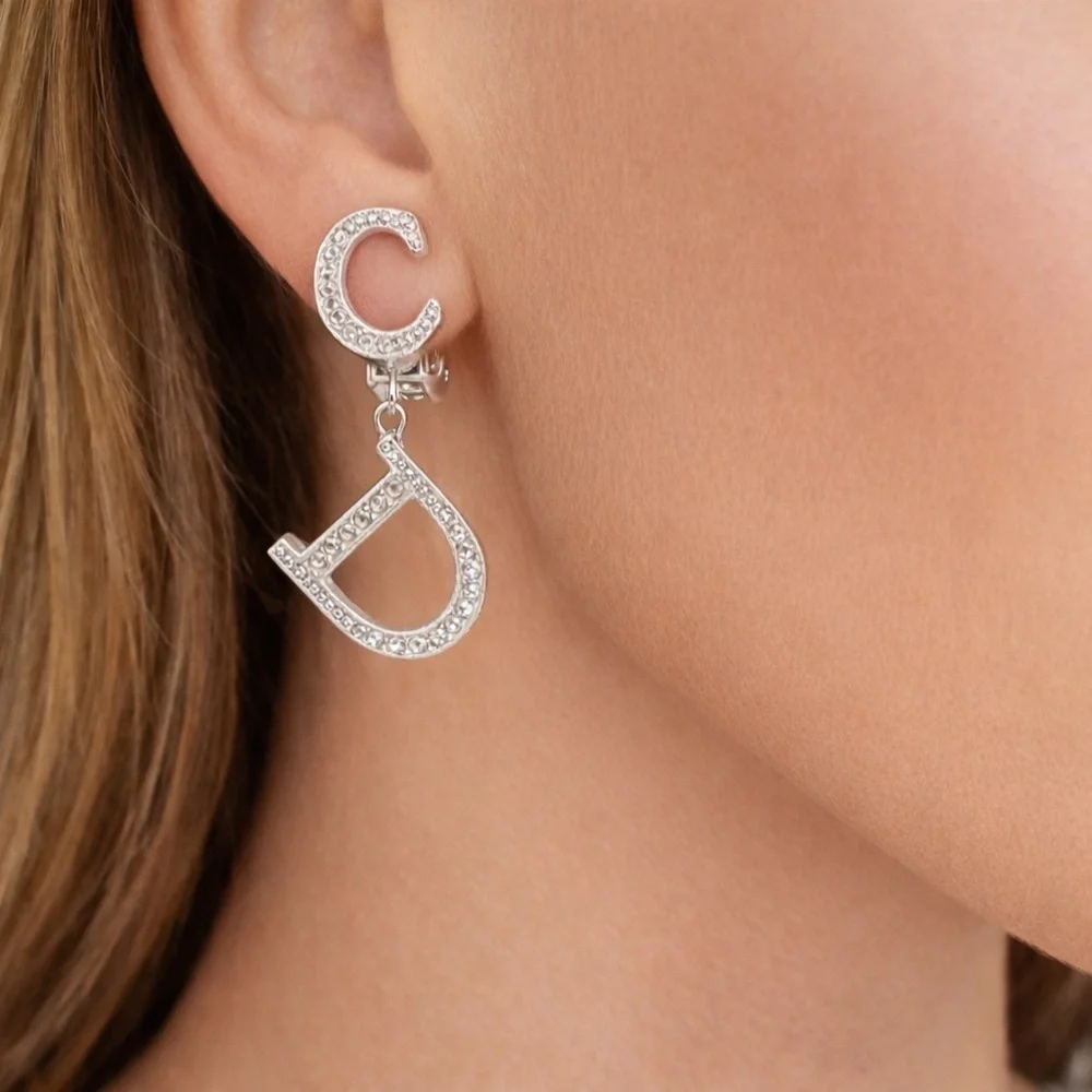 Dior-John Galliano for Dior-Statement Rhinstone CD Clip-On Earrings-Silvertone